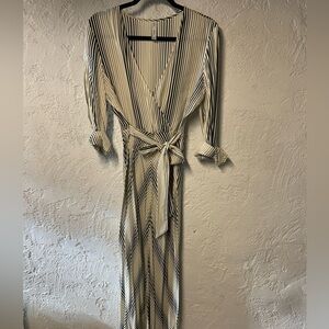 Mango Black & Cream Striped Wrap Maxi Dress